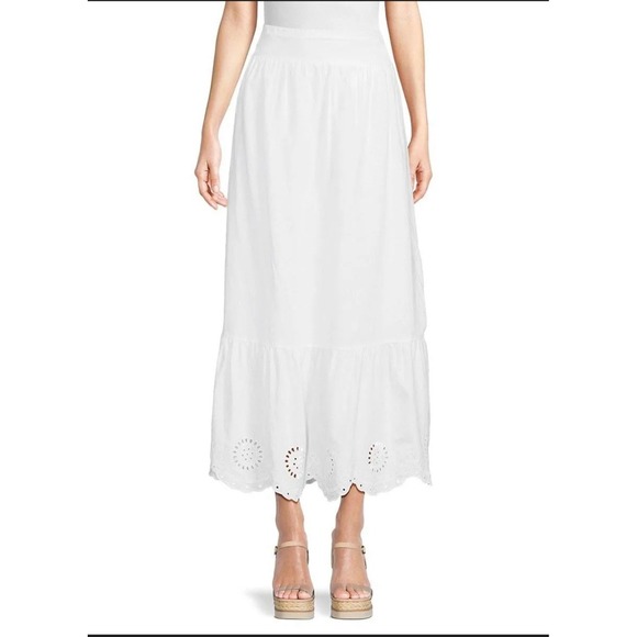 J. McLaughlin Dresses & Skirts - J. Mclaughlin Hope Maxi Skirt Womens Size Large White Linen Blend Lace Eyelet